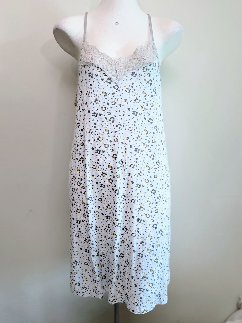 PJ Salvage Leopard Print Lace Trim Racerback Sleep Dress Chemise Large
